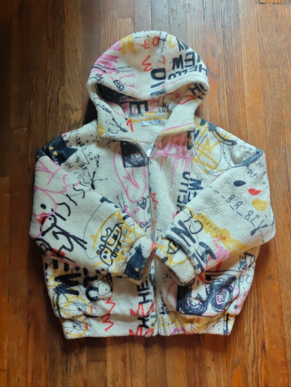 Adika Graffiti Print Hooded Jacket - White/Pink/Yellow